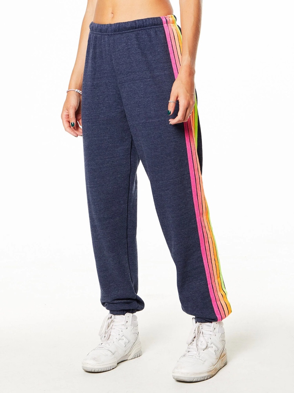 Aviator Nation 5 Stripe Heather Navy Neon Cotton California Cool Sweatpants Sz L